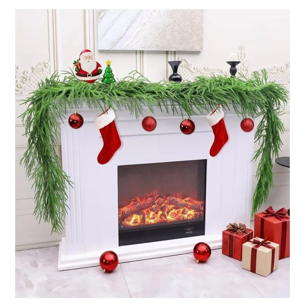9FT Real Touch‎ Norfolk Pine Artificial Christmas Garland with Hanging Ring